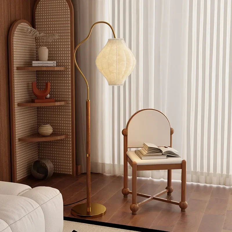 Pleated Shade Metal Arc Floor Lamp