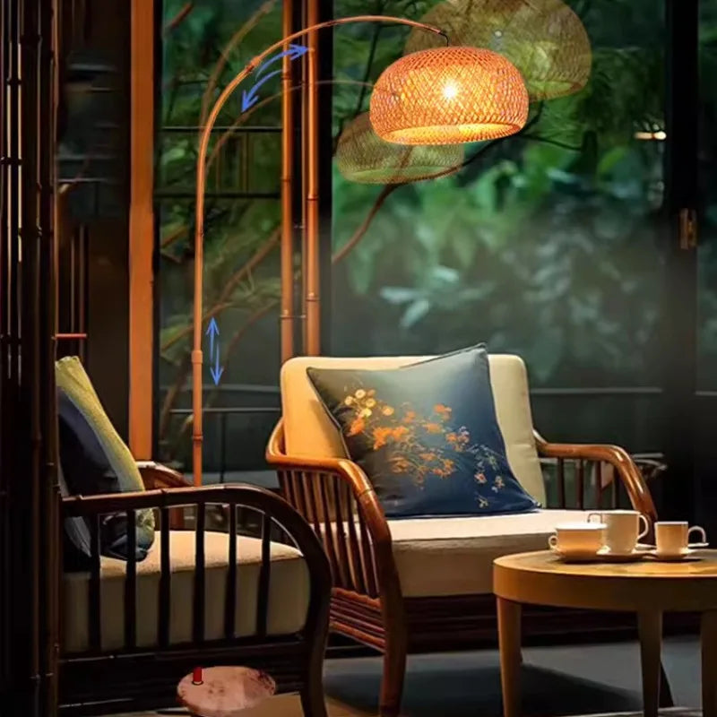 Rattan Shade Arc Floor Lamp