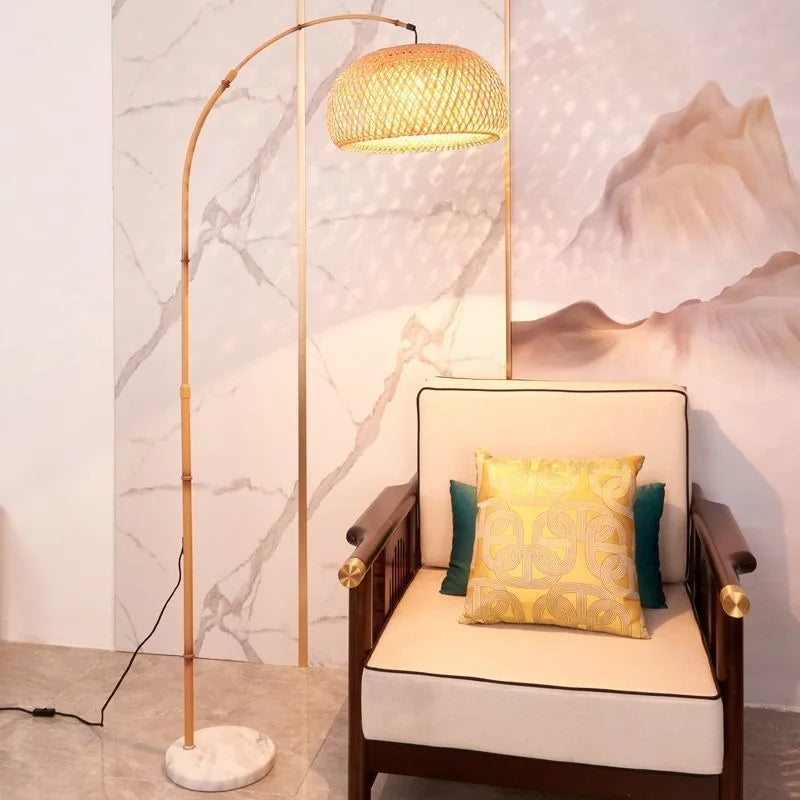 Rattan Shade Arc Floor Lamp
