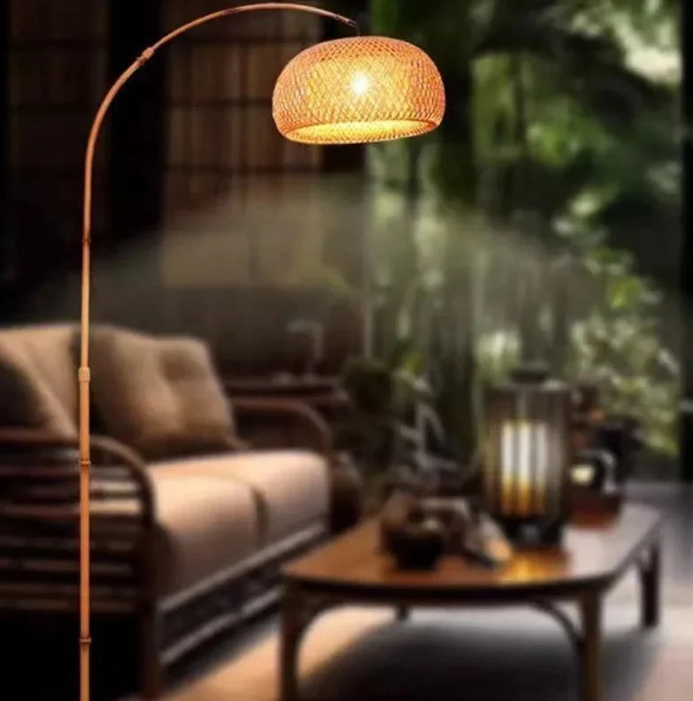 Rattan Shade Arc Floor Lamp