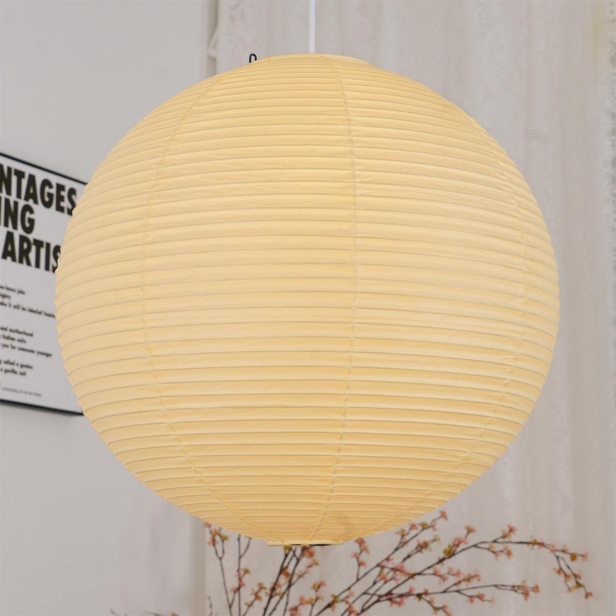 Ribbed Rice Paper Globe Pendant Light