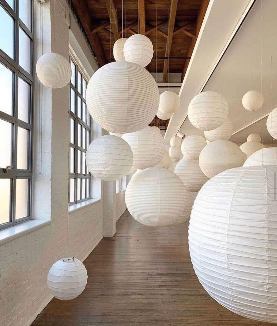 Ribbed Rice Paper Globe Pendant Light