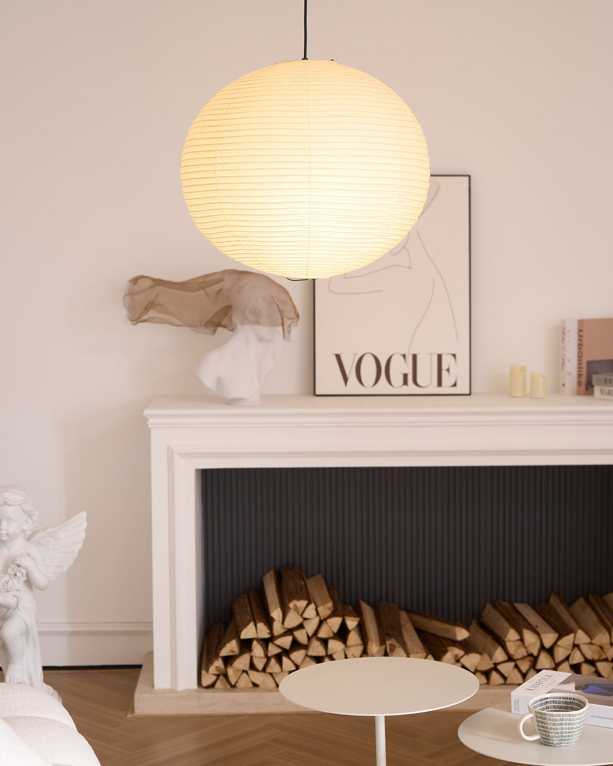 Ribbed Rice Paper Globe Pendant Light