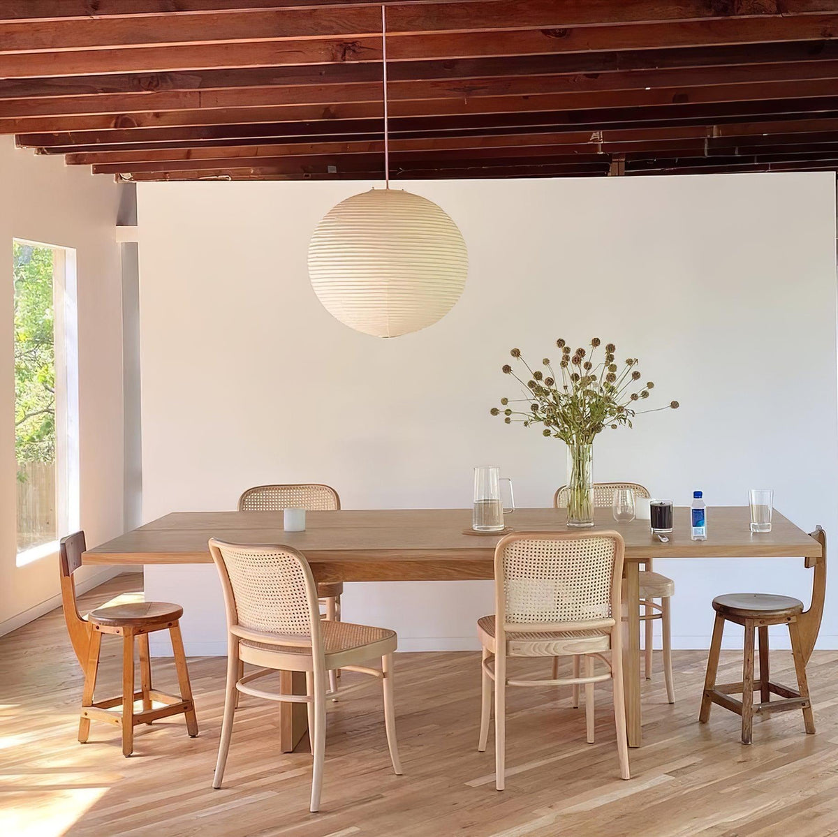 Ribbed Rice Paper Globe Pendant Light