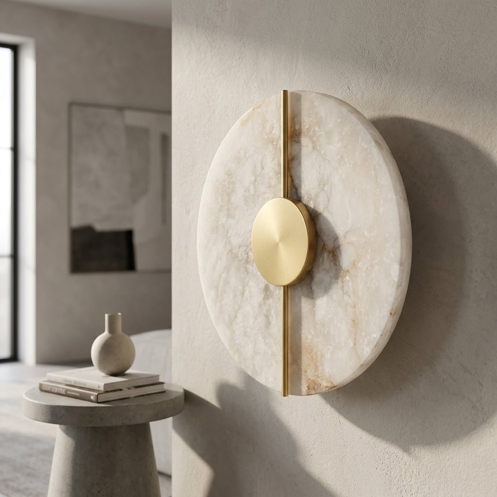 Round LED Wall Sconce with Marble Accent, Modern Nordic Design