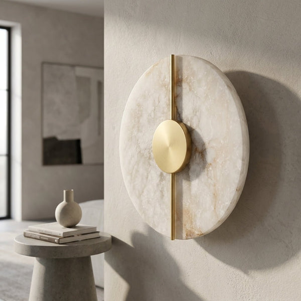 Round LED Wall Sconce with Marble Accent, Modern Nordic Design3
