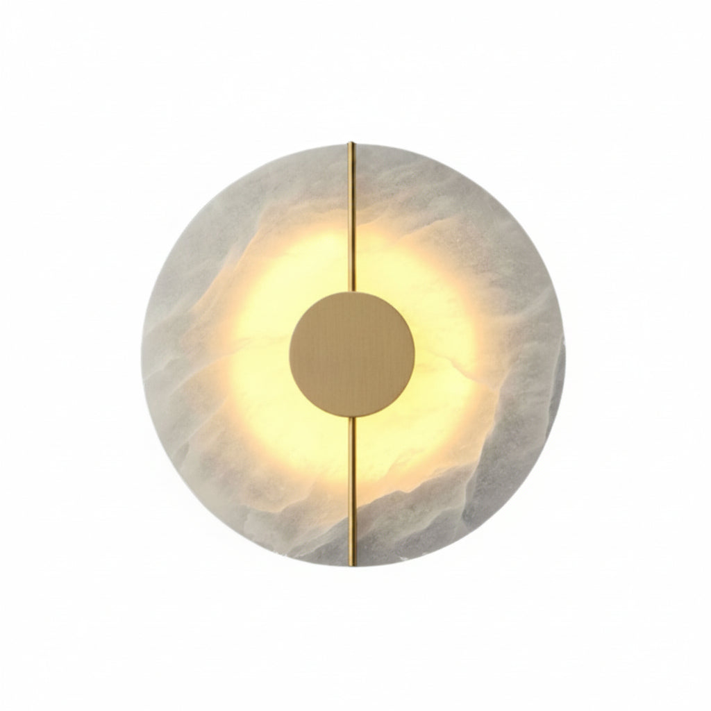 Round LED Wall Sconce with Marble Accent, Modern Nordic Design