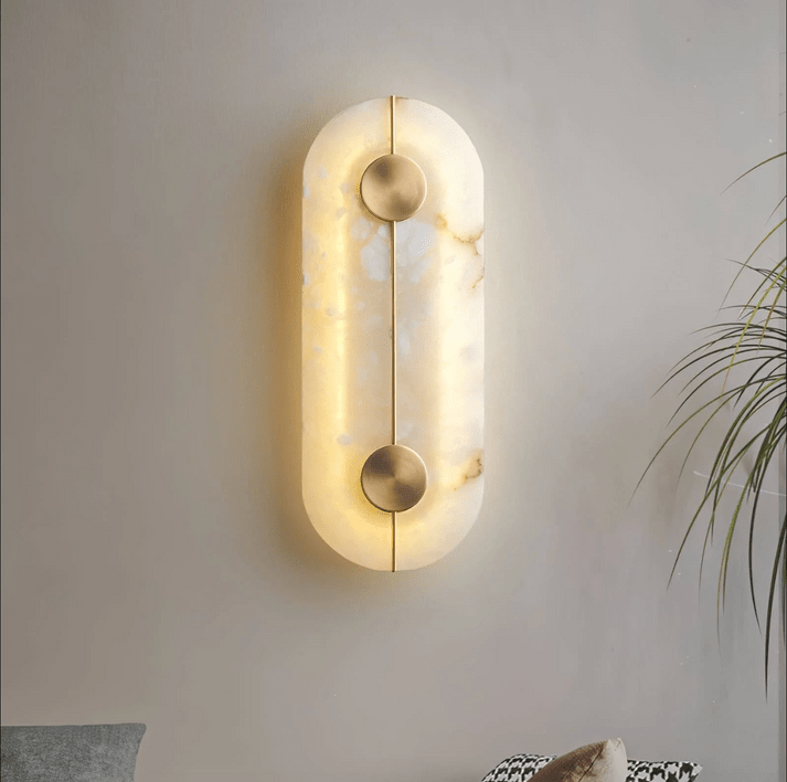 Round LED Wall Sconce with Marble Accent, Modern Nordic Design