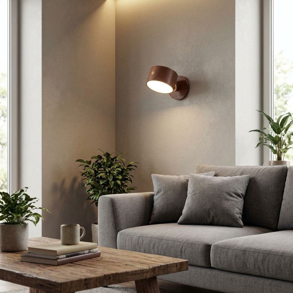 Round Wooden LED Wall Sconce - Minimalist Design, Single Light