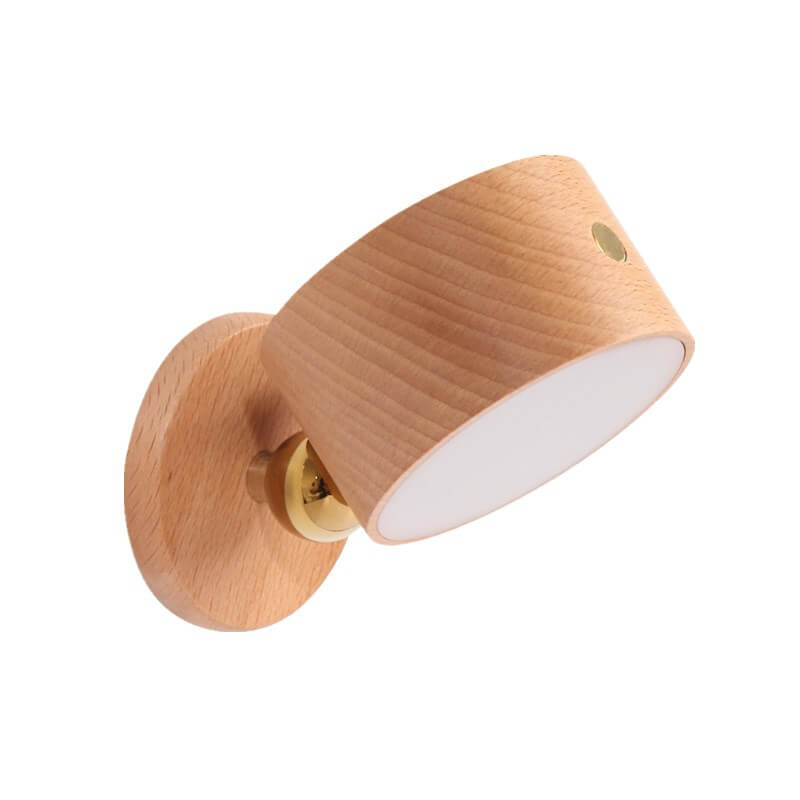 Round Wooden LED Wall Sconce - Minimalist Design, Single Light