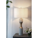 Stone-Look Cement Table Lamp with Fabric Shade