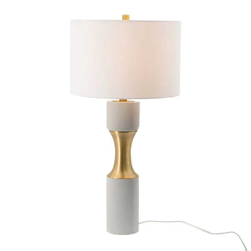 Stone-Look Cement Table Lamp with Fabric Shade