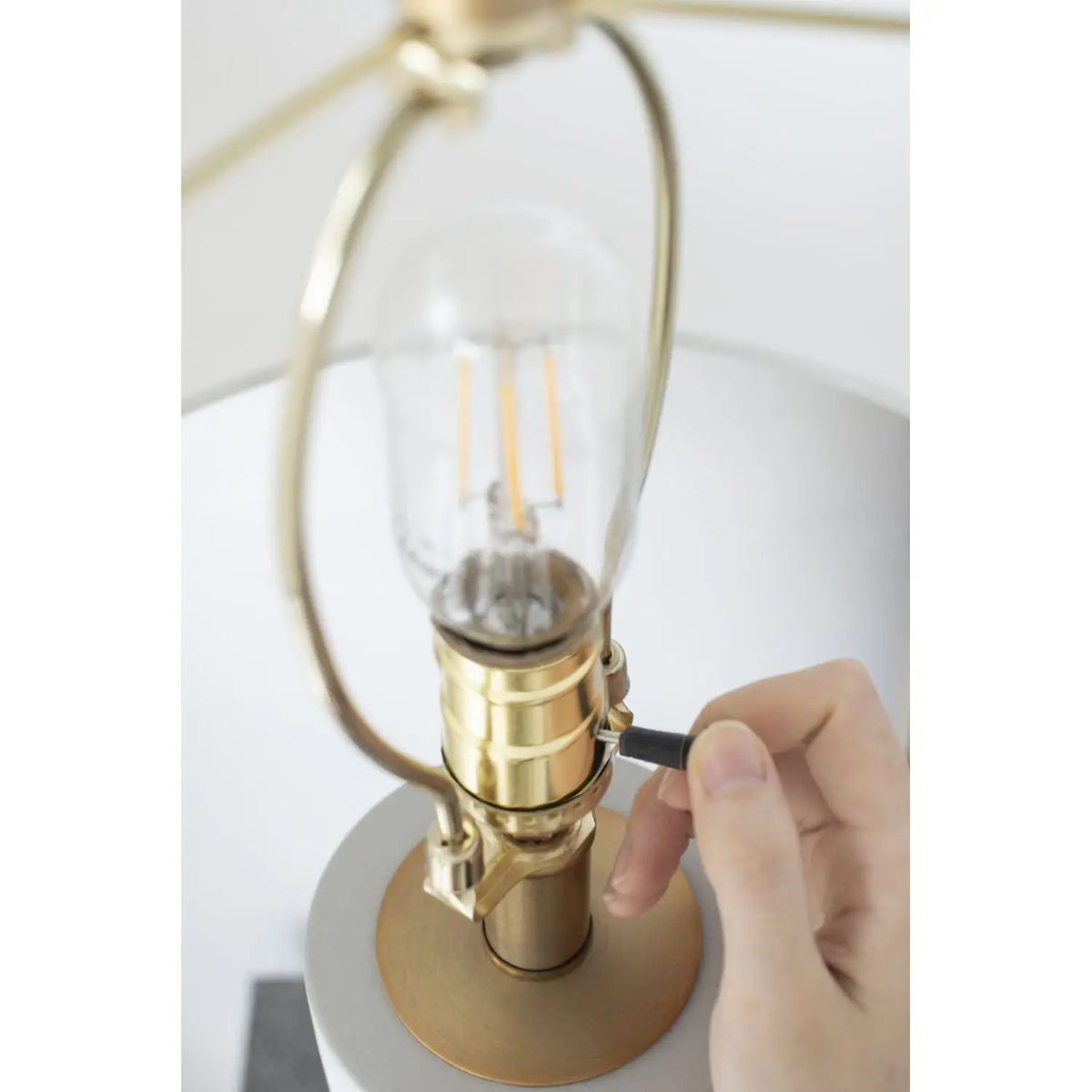 Stone-Look Cement Table Lamp with Fabric Shade