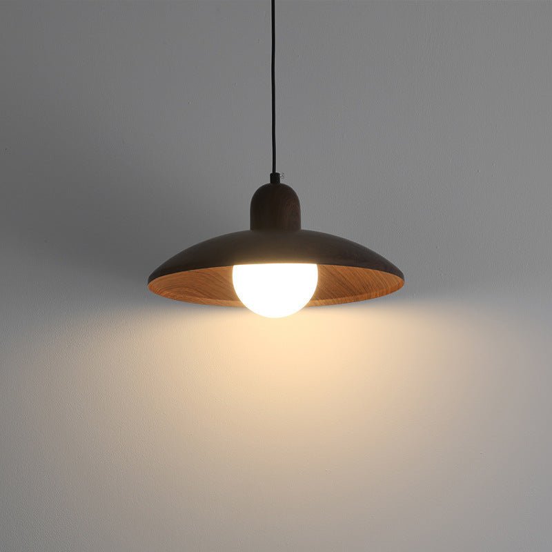 Shallow Dome Pendant Light in Wood - Modern Ceiling Fixture