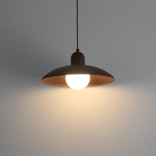 Shallow Dome Pendant Light in Wood - Modern Ceiling Fixture2