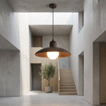 Shallow Dome Pendant Light in Wood - Modern Ceiling Fixture