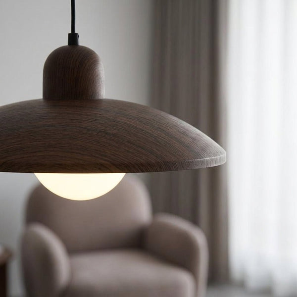 Shallow Dome Pendant Light in Wood - Modern Ceiling Fixture4