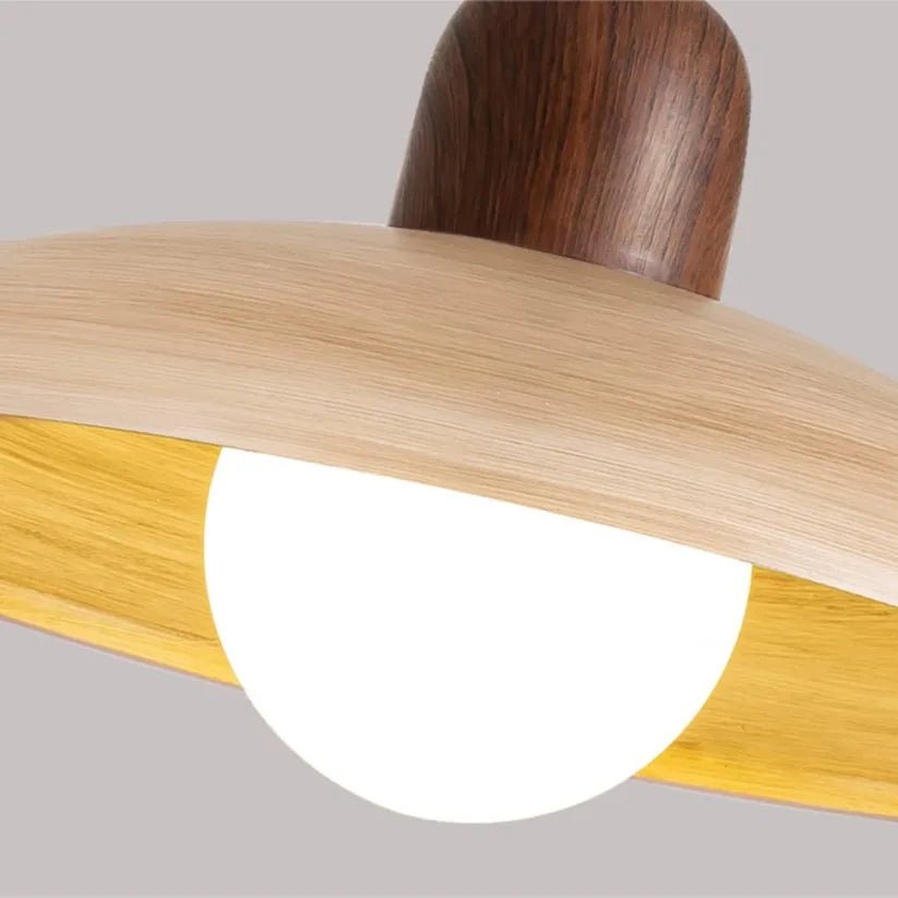 Shallow Dome Pendant Light in Wood - Modern Ceiling Fixture