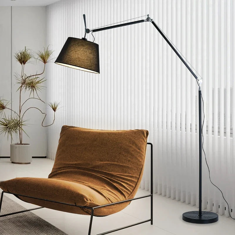 Swing Arm Floor Lamp with Fabric Drum Shade