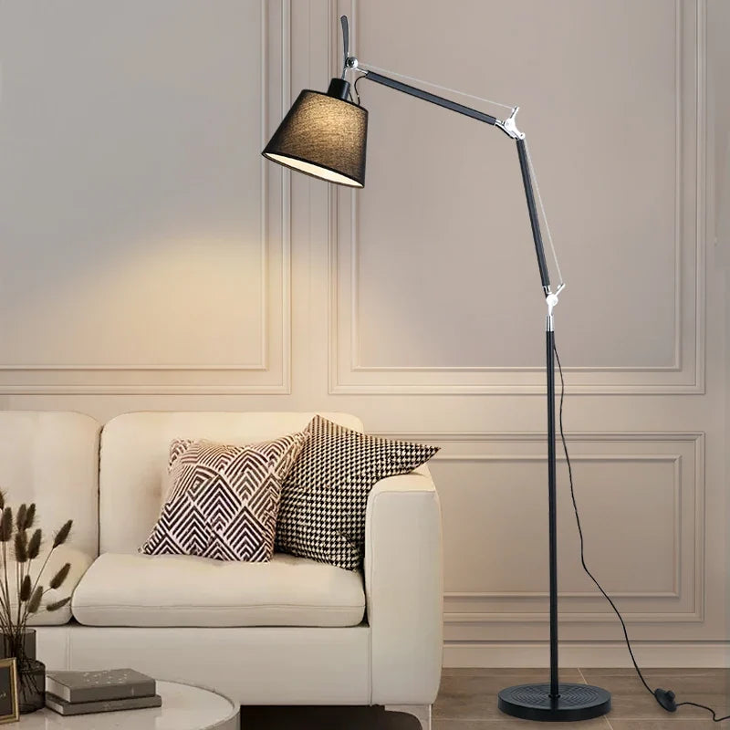 Swing Arm Floor Lamp with Fabric Drum Shade