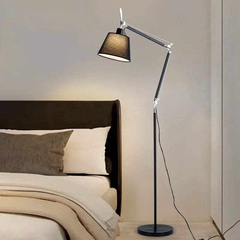 Swing Arm Floor Lamp with Fabric Drum Shade