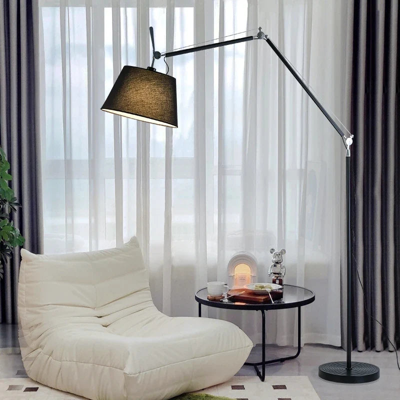 Swing Arm Floor Lamp with Fabric Drum Shade