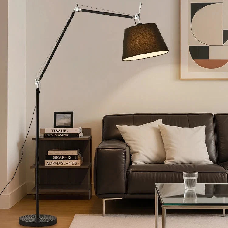 Swing Arm Floor Lamp with Fabric Drum Shade