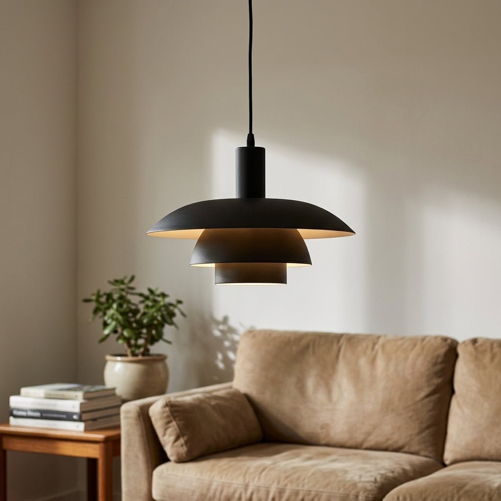Tiered Metal Shade Pendant Light - Modern Design, 12-inch Diameter