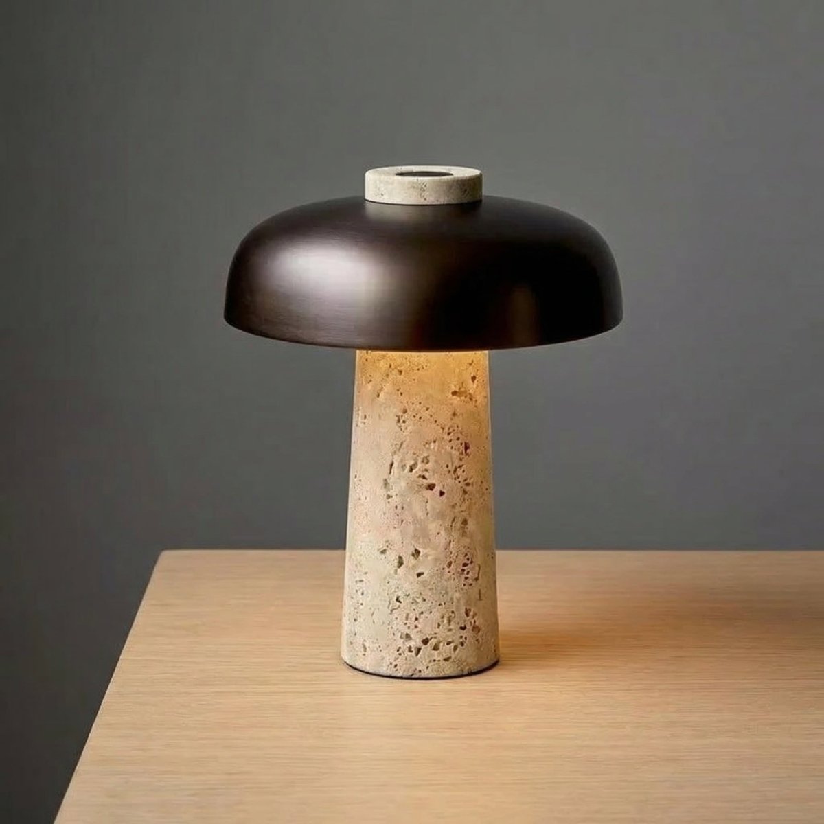 Travertine Mushroom Table Lamp - Modern Design, 15 Inches Tall