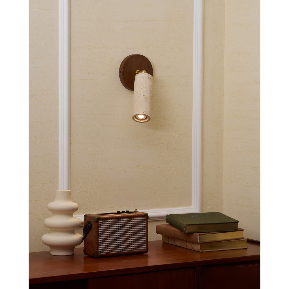 Travertine and Wood Wall Light with E27 Fitting