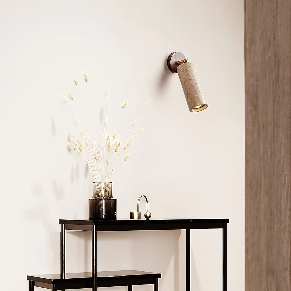 Travertine and Wood Wall Light with E27 Fitting