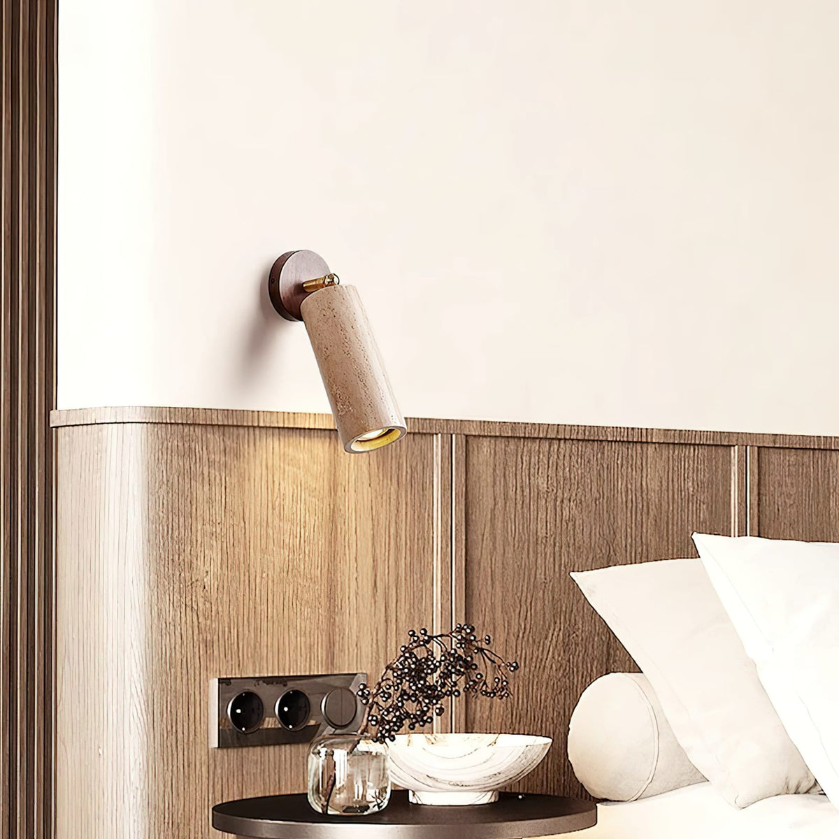 Travertine and Wood Wall Light with E27 Fitting