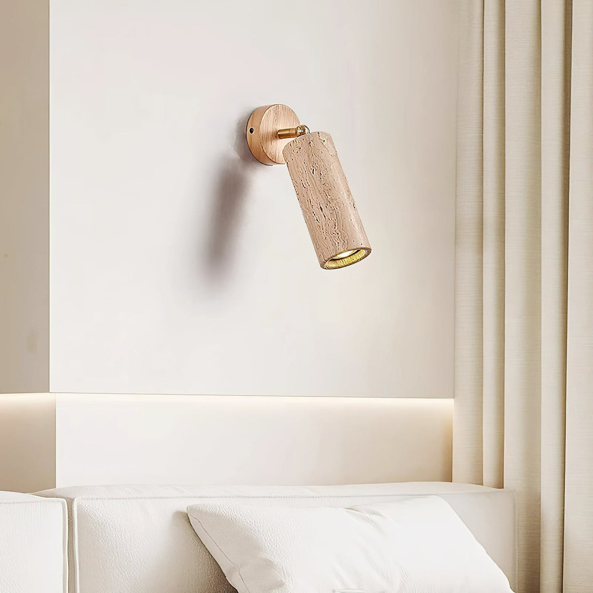 Travertine and Wood Wall Light with E27 Fitting