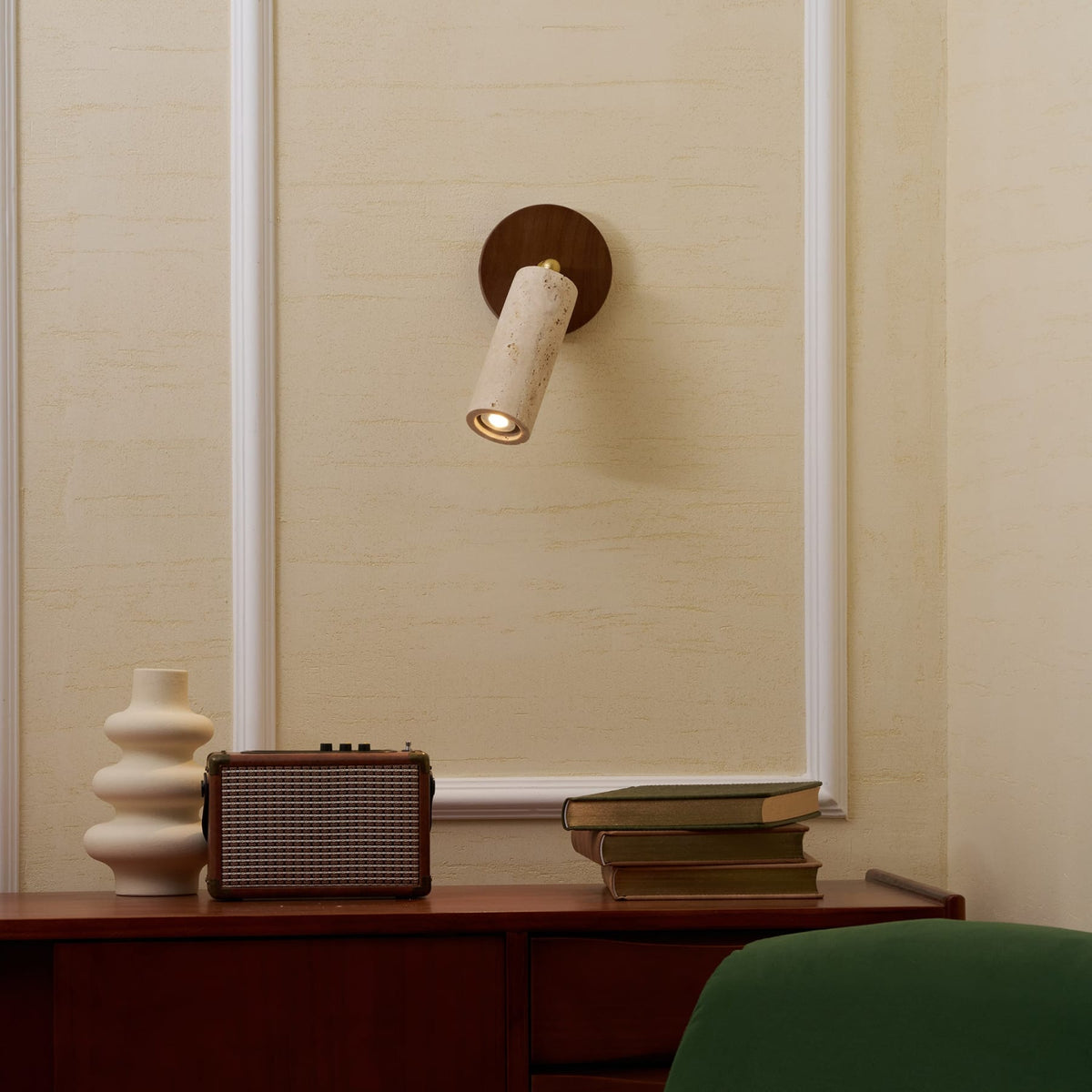 Travertine and Wood Wall Light with E27 Fitting