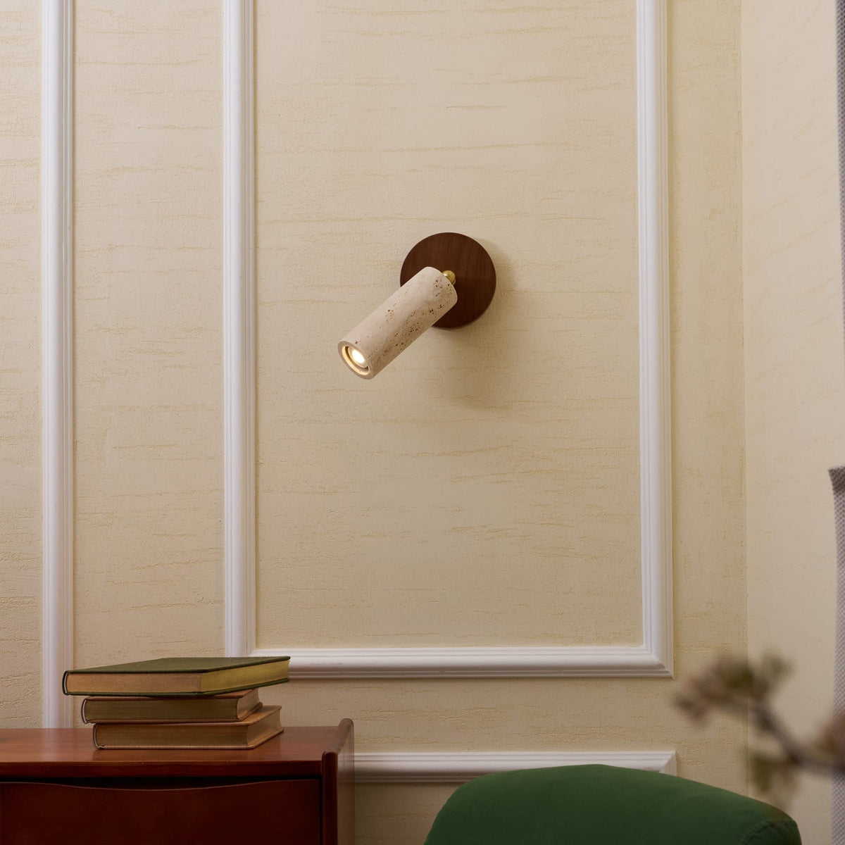 Travertine and Wood Wall Light with E27 Fitting