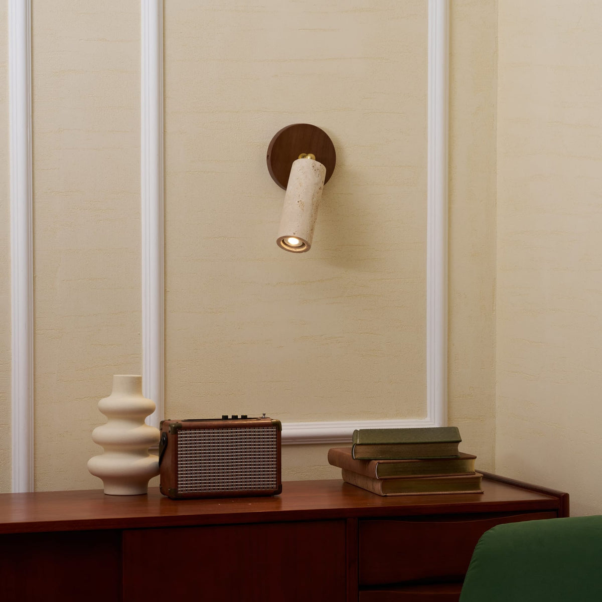 Travertine and Wood Wall Light with E27 Fitting