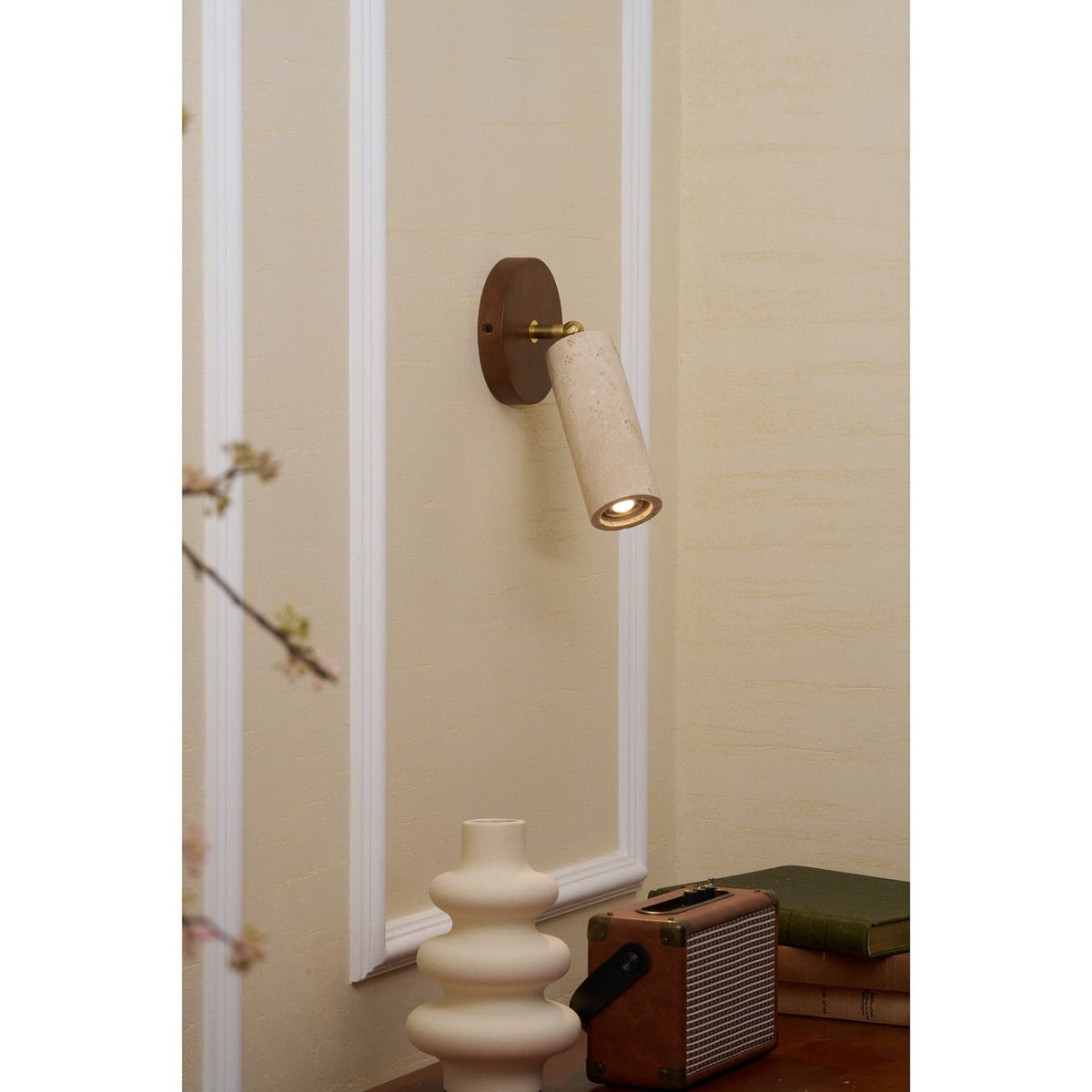 Travertine and Wood Wall Light with E27 Fitting