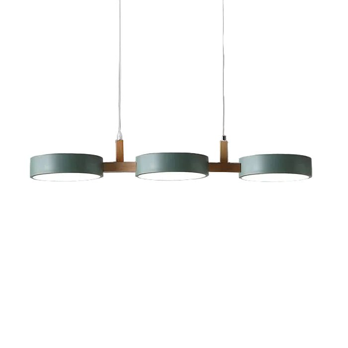 Triple Circular Shade Pendant Light with Wooden Frame