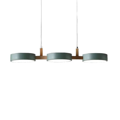 Triple Circular Shade Pendant Light with Wooden Frame2