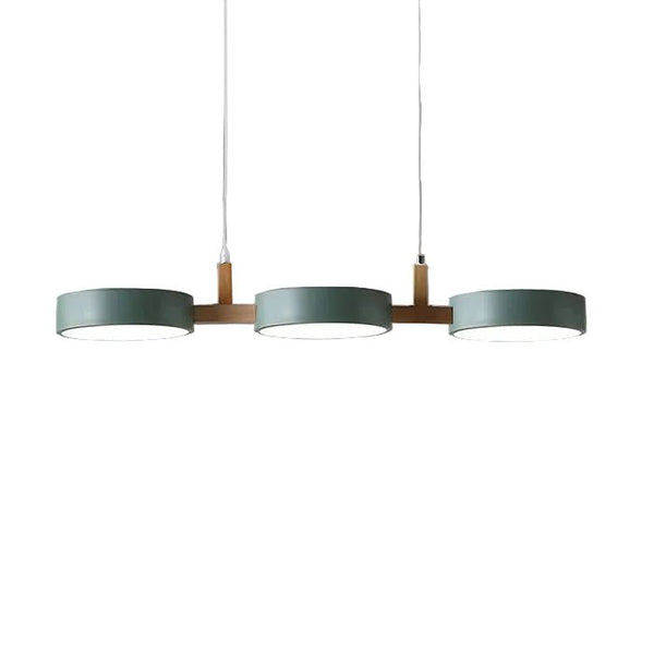 Triple Circular Shade Pendant Light with Wooden Frame2