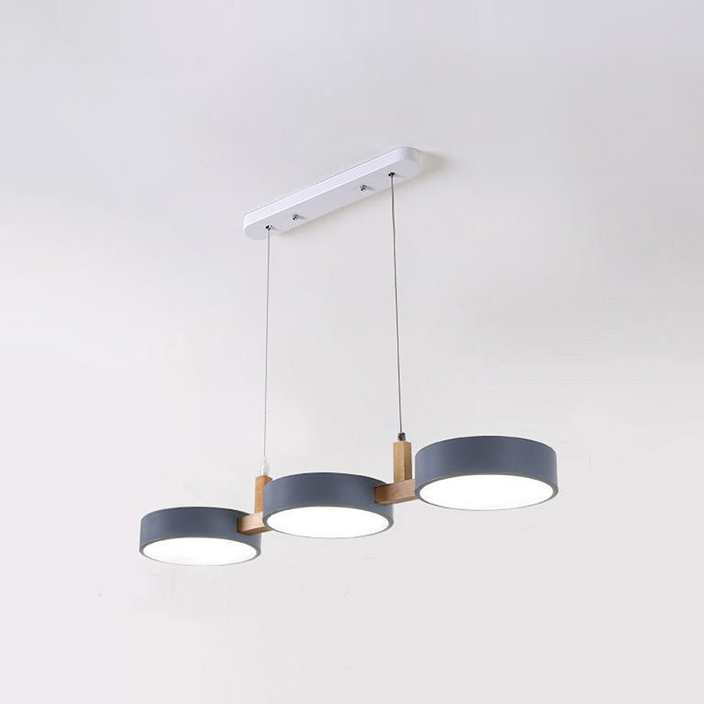 Triple Circular Shade Pendant Light with Wooden Frame