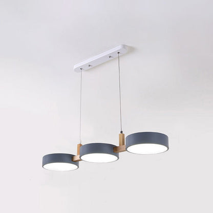 Triple Circular Shade Pendant Light with Wooden Frame4