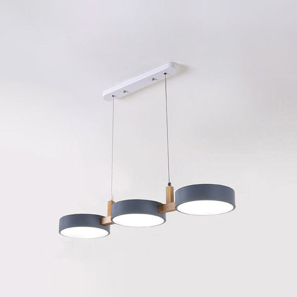 Triple Circular Shade Pendant Light with Wooden Frame4
