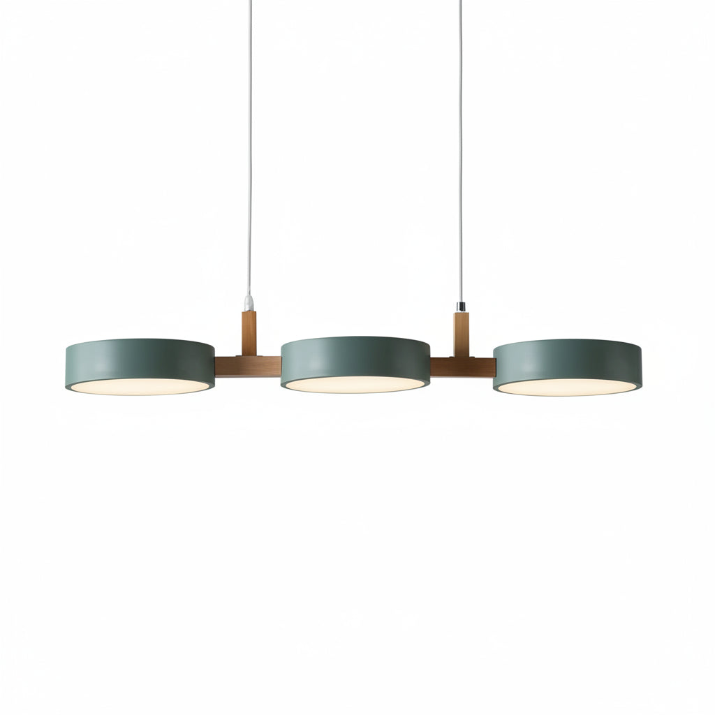 Triple Circular Shade Pendant Light with Wooden Frame