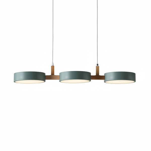 Triple Circular Shade Pendant Light with Wooden Frame5