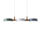 Triple Circular Shade Pendant Light with Wooden Frame