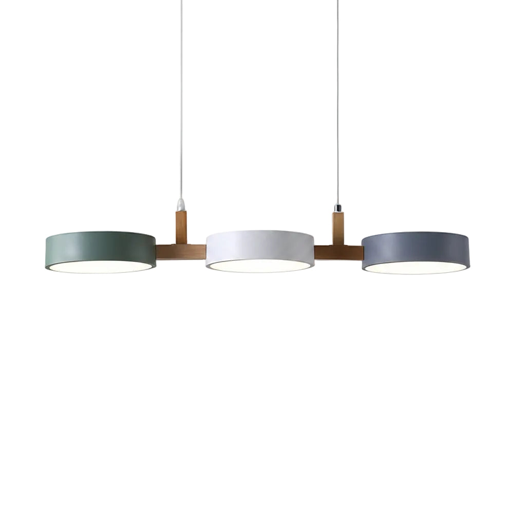 Triple Circular Shade Pendant Light with Wooden Frame