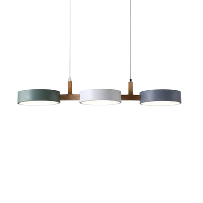 Triple Circular Shade Pendant Light with Wooden Frame6