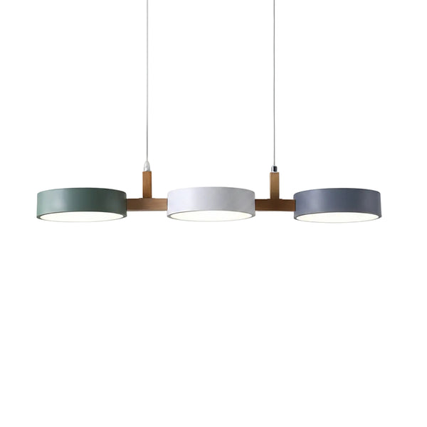Triple Circular Shade Pendant Light with Wooden Frame6