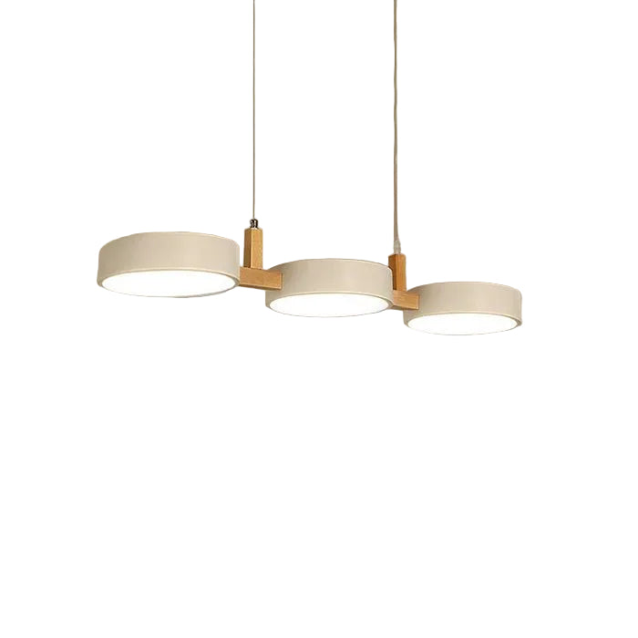 Triple Circular Shade Pendant Light with Wooden Frame